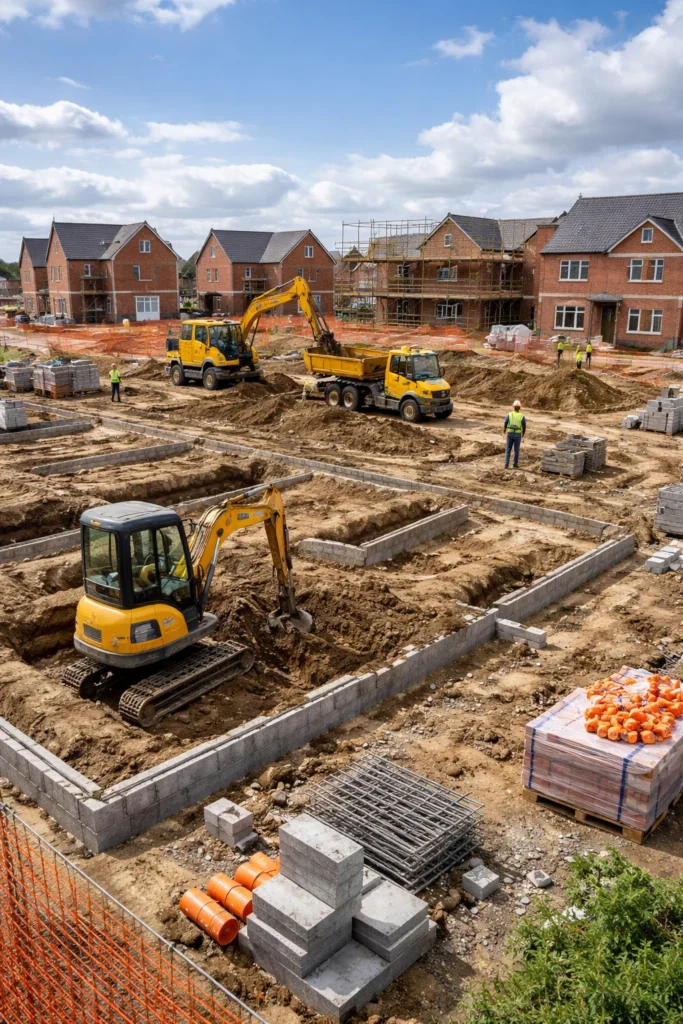 New build groundworks excavation on a Rutland construction site