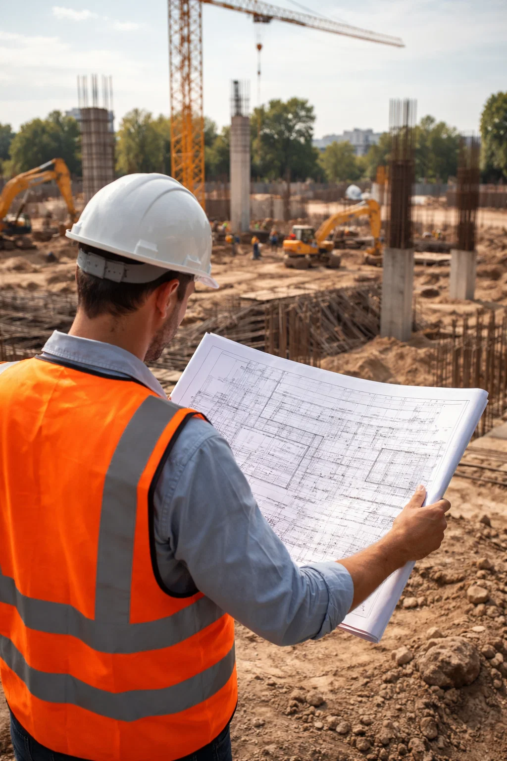 Civil engineering specialist surveying a construction site in Nottinghamshire